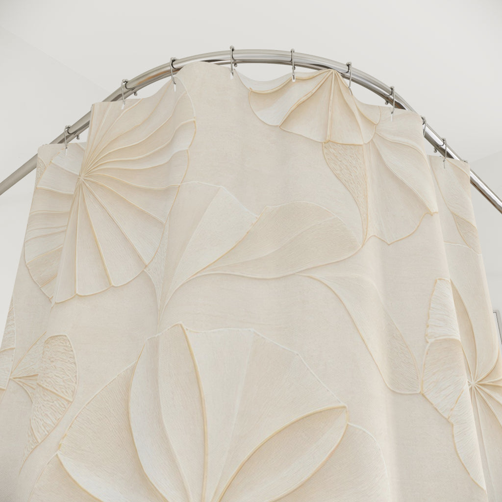Floral Shower Curtain, Cream Beige Bath Decor, Relief Style Flower Pattern, Elegant Neutral Guest Bathroom Decor, Classic Soft Style