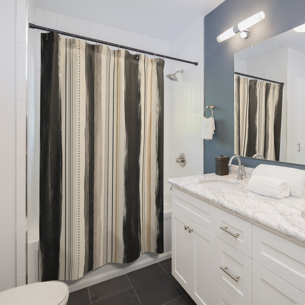 Beige Tan Painted Pinstripe Shower Curtain