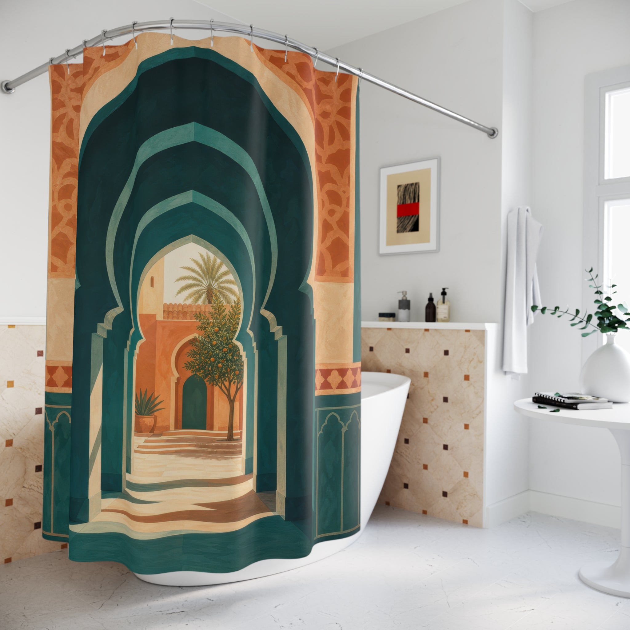 Teal Moroccan Arch Shower Curtain