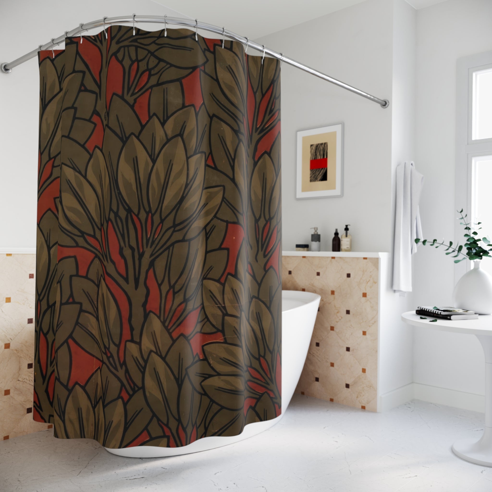 Bay Leaf Shower Curtain – 1882 Century Guild Red Brown