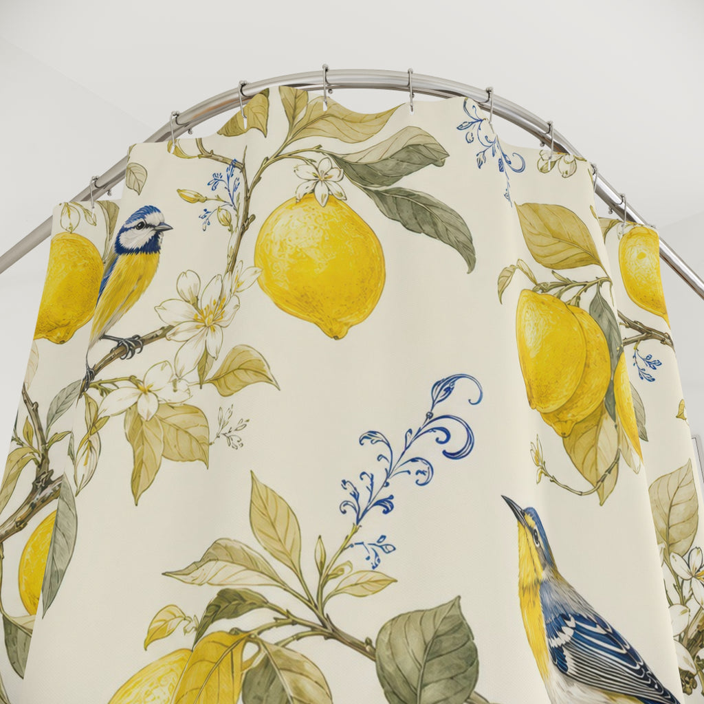 Lemon Bird Chinoiserie Shower Curtain