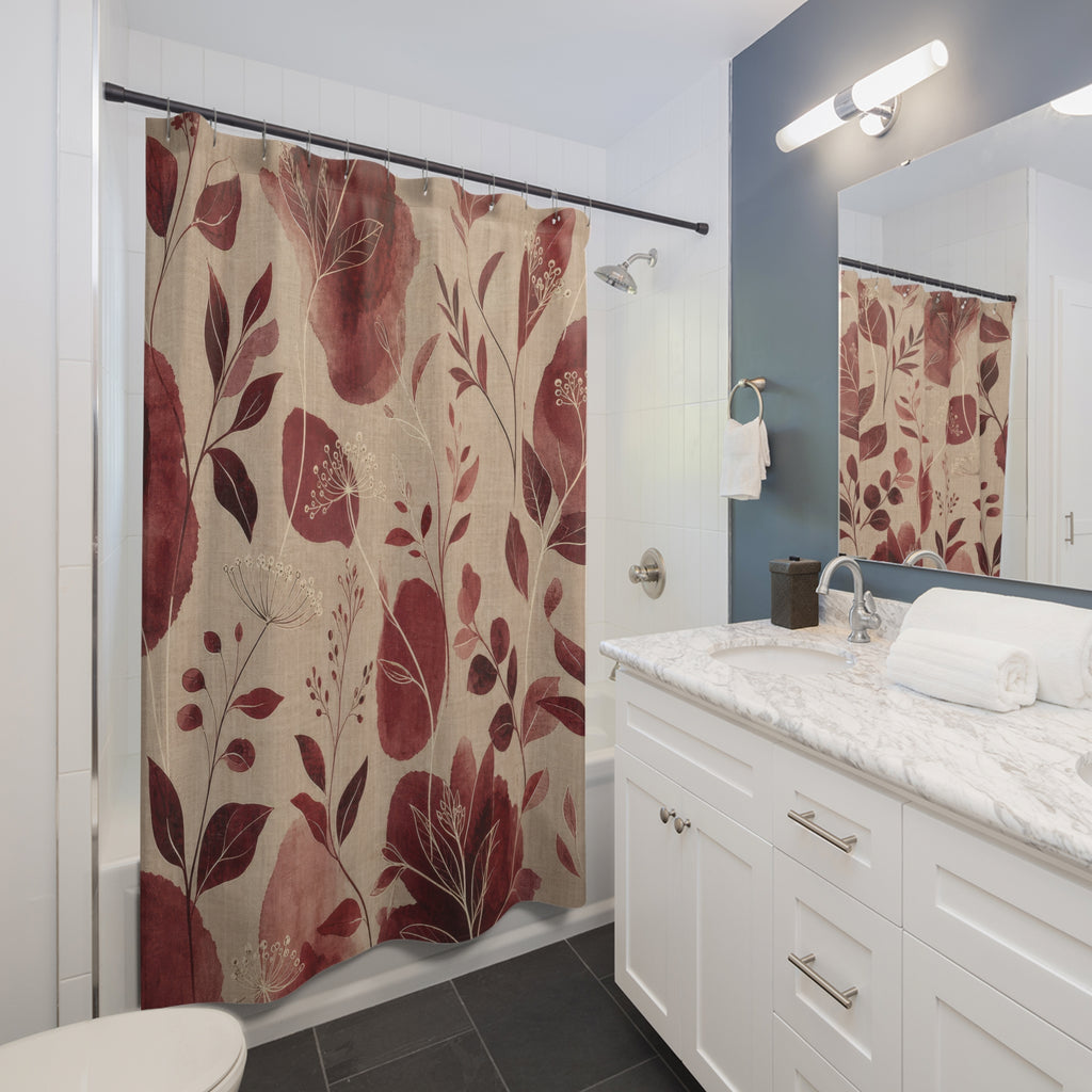 Burgundy Botanical Shower Curtain