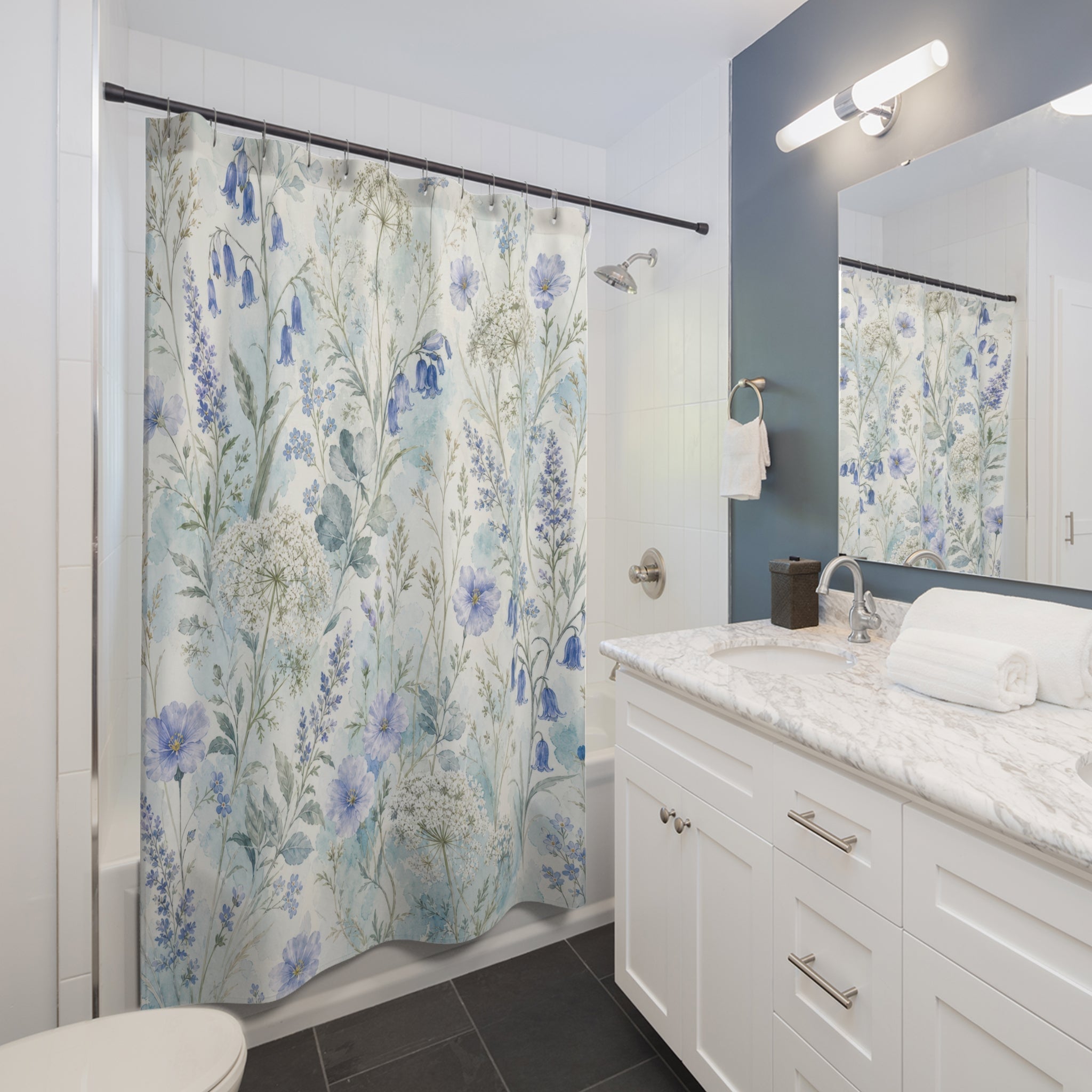 Pale Watercolor Wildflower Shower Curtain