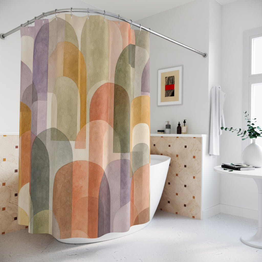 Pastel Abstract Shower Curtain, Modern Arch Block Pattern, Soft Rainbow Bathroom Decor, Calm Pastel Wall Decor Guest Bath Wall Gift
