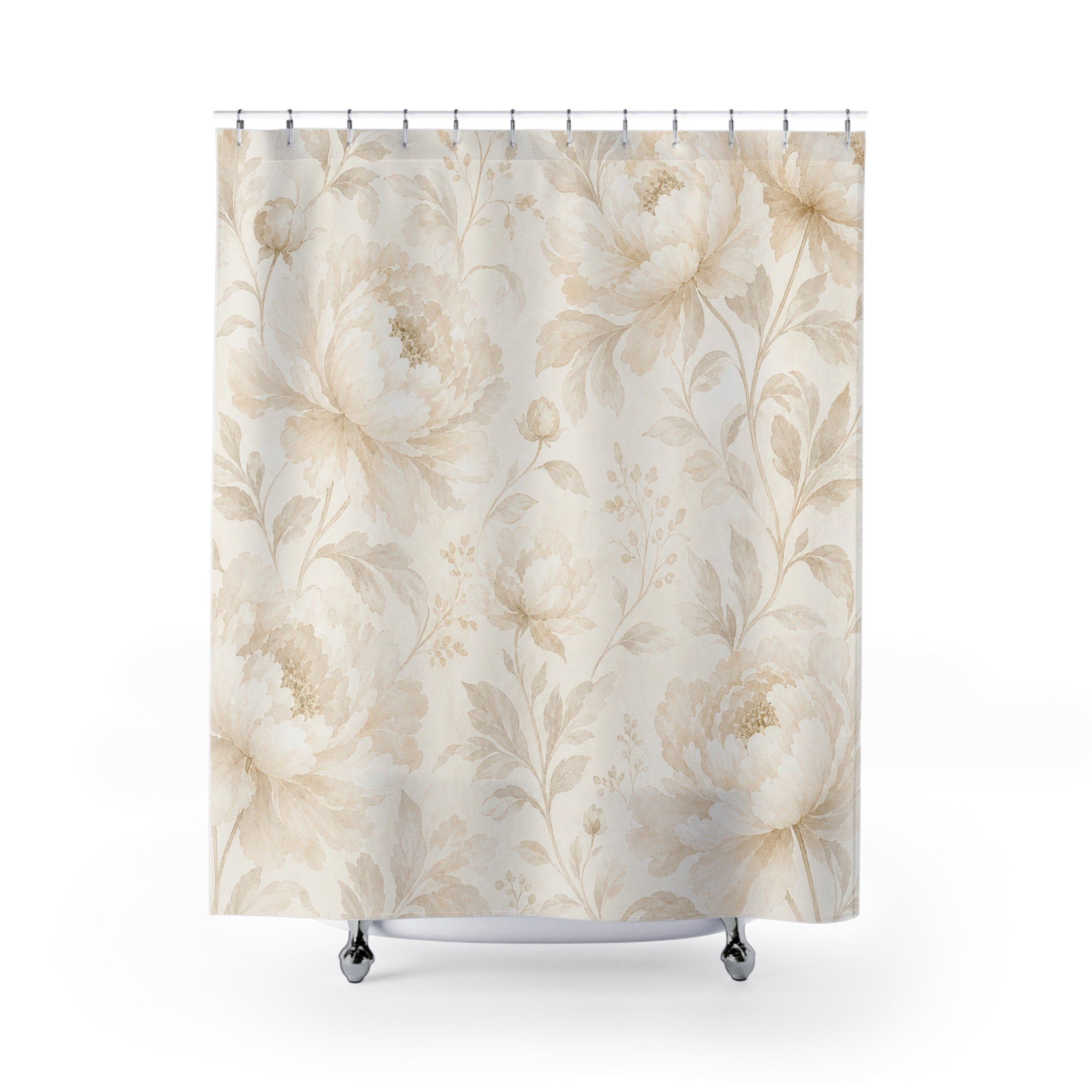 Beige Peony Flower Shower Curtain