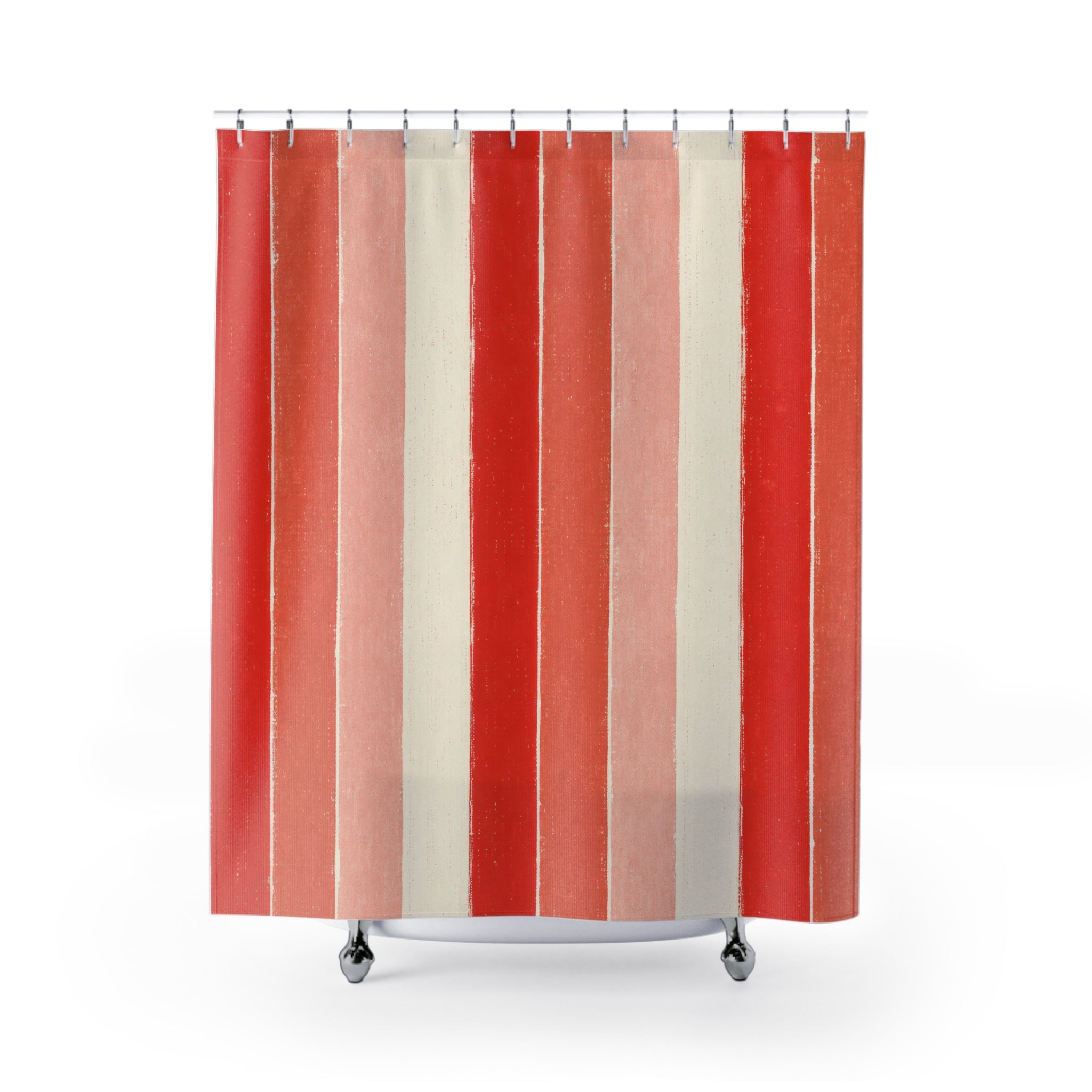 Tomato Red Block Print Shower Curtain, Tomato Red Modern Bathroom Decor, Modern Stripe Bath Curtain, Guest Bath Decor, Small Bathroom Decor