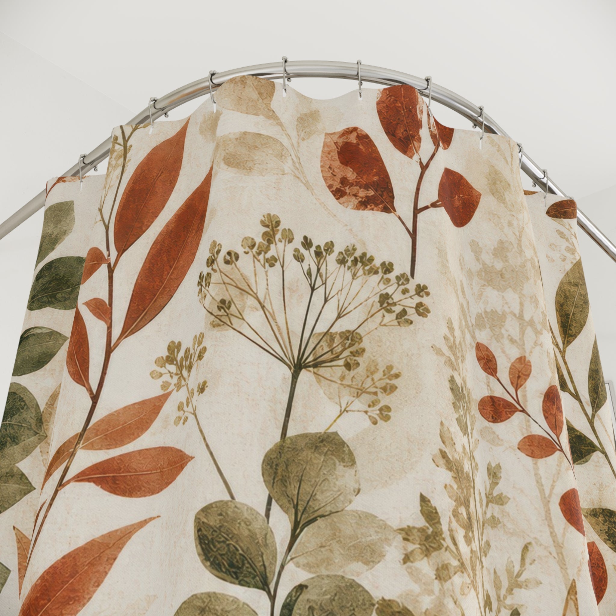 Rust Green Leafy Stem Botanical Shower Curtain
