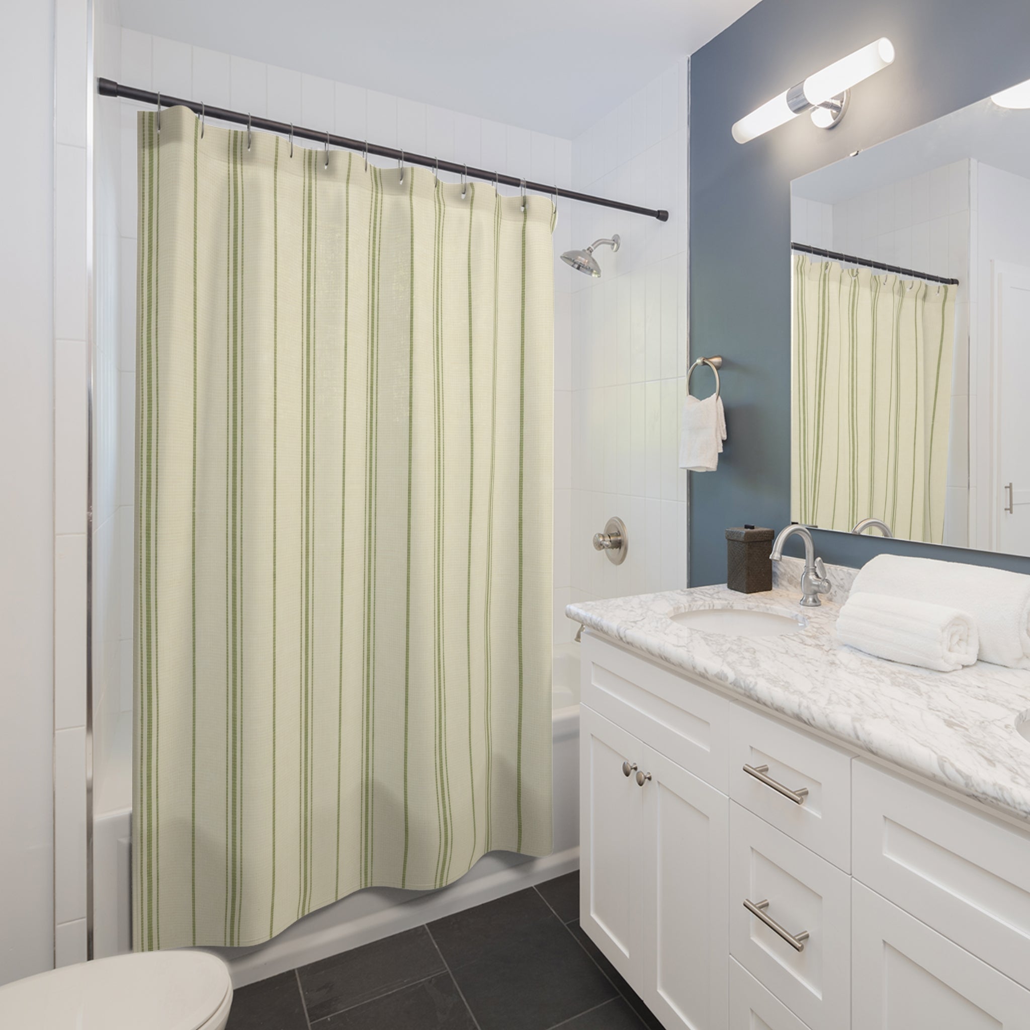 Sage Green Ticking Stripe Shower Curtain