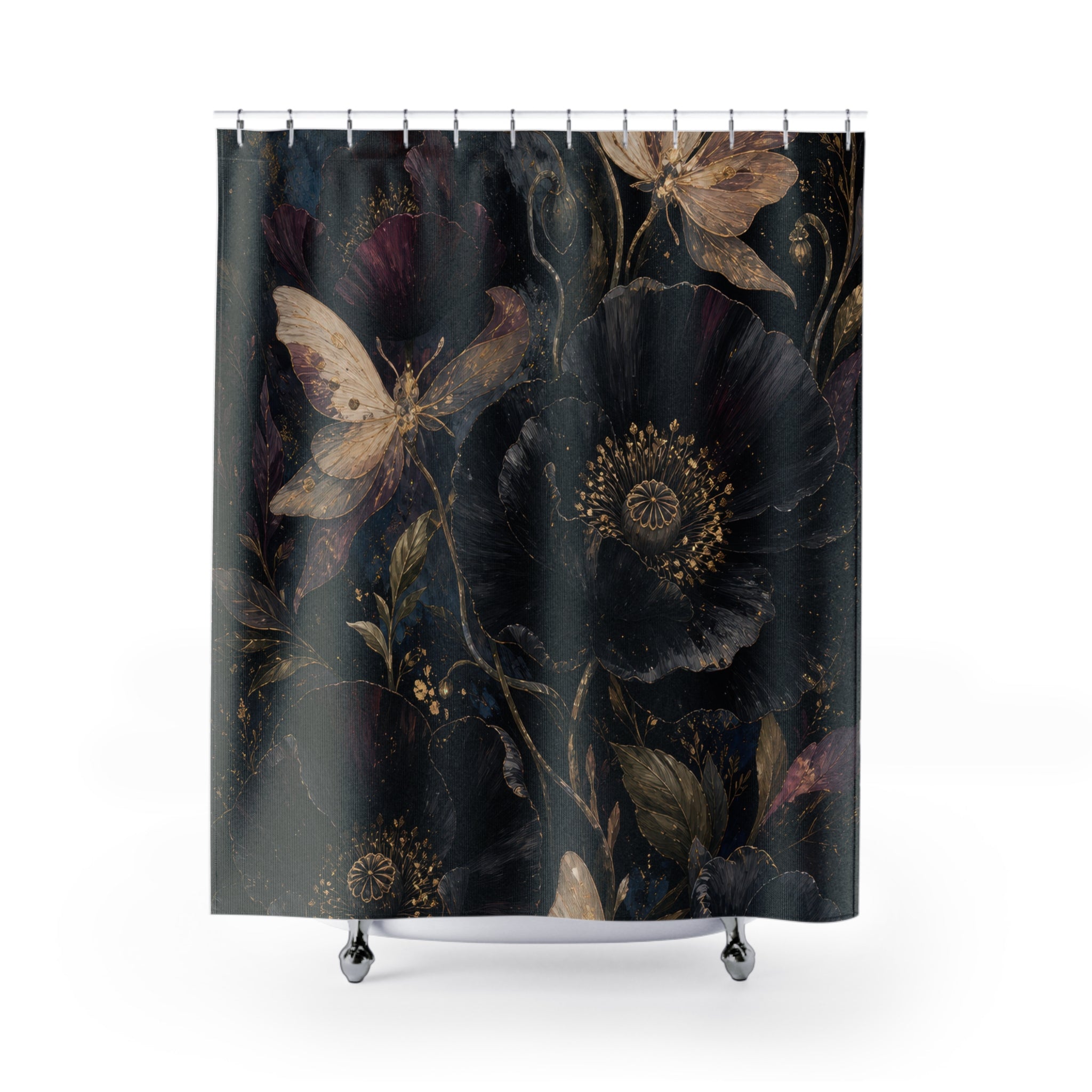 Black Poppy Nocturne Shower Curtain