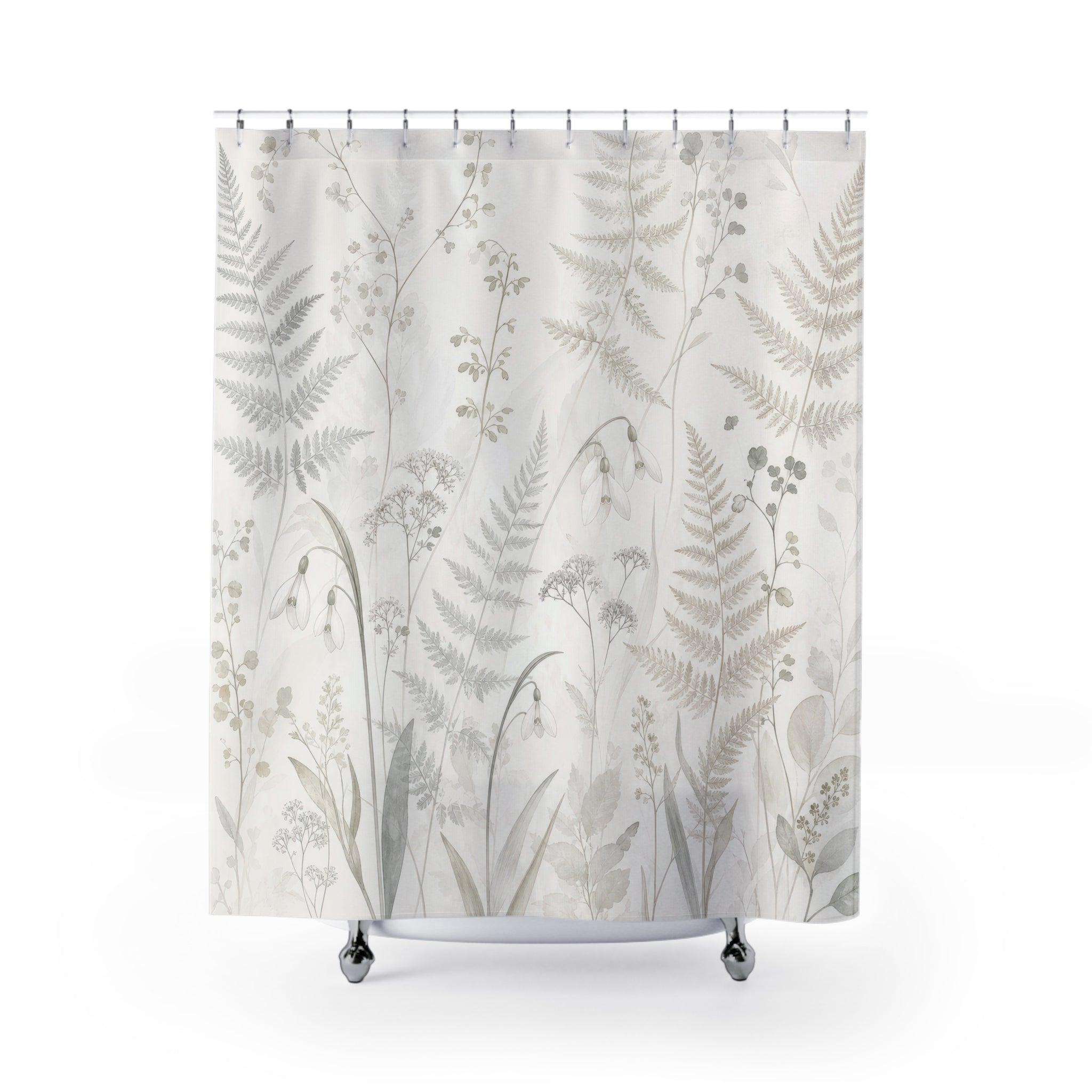 Off White Beige Botanical Line Shower Curtain