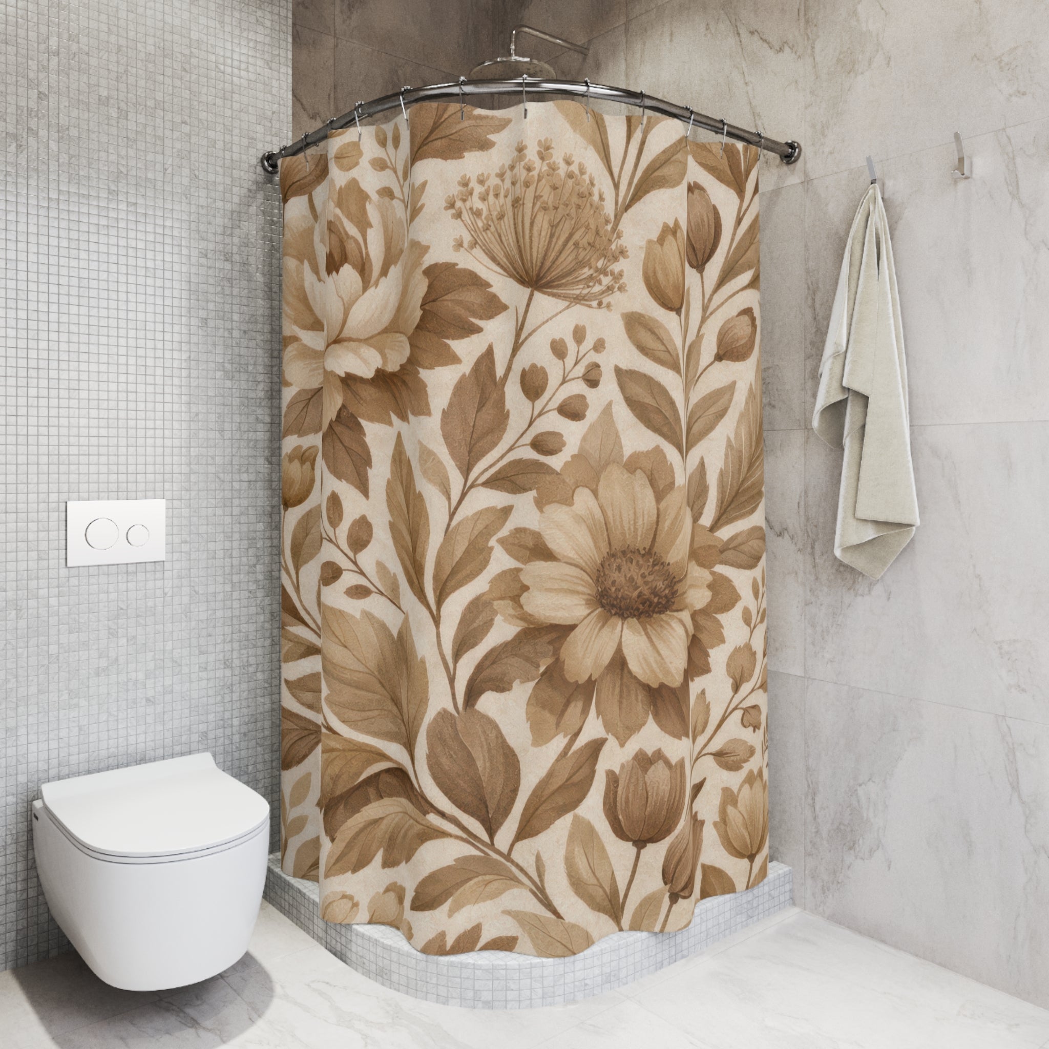 Brown Floral Shower Curtain — Vintage Beige