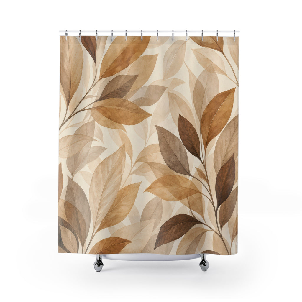 Brown Beige Watercolor Botanical Shower Curtain