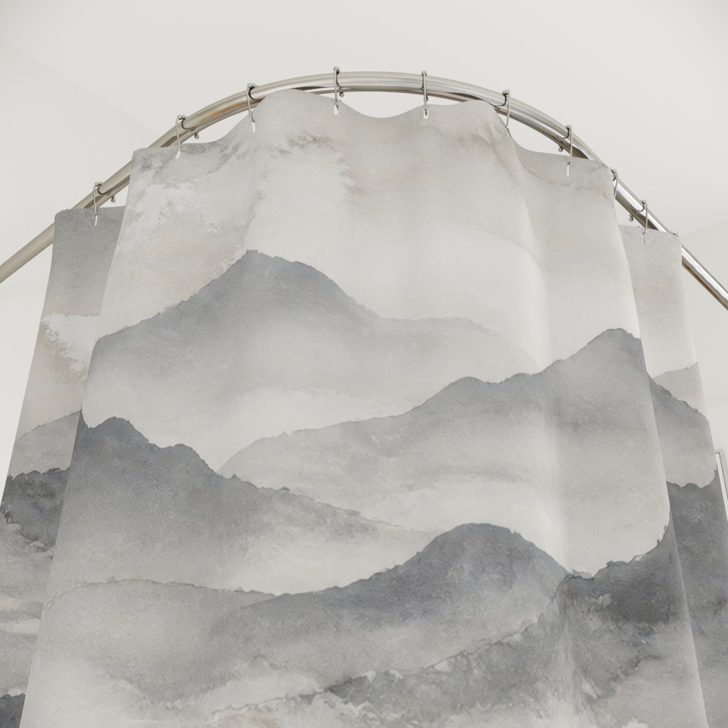 Gray Watercolor Landscape Shower Curtain