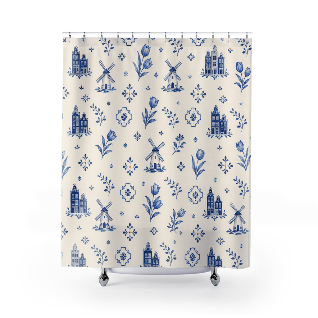 Dutch Delft Blue and White Shower Curtain