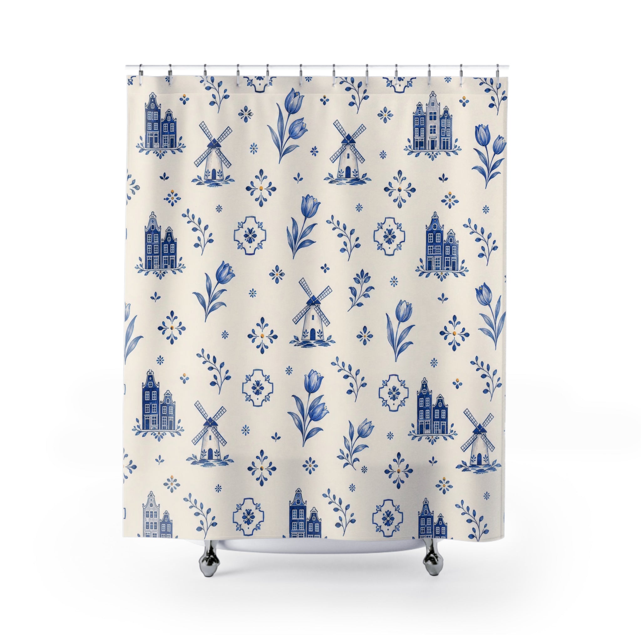 Dutch Delft Blue and White Shower Curtain