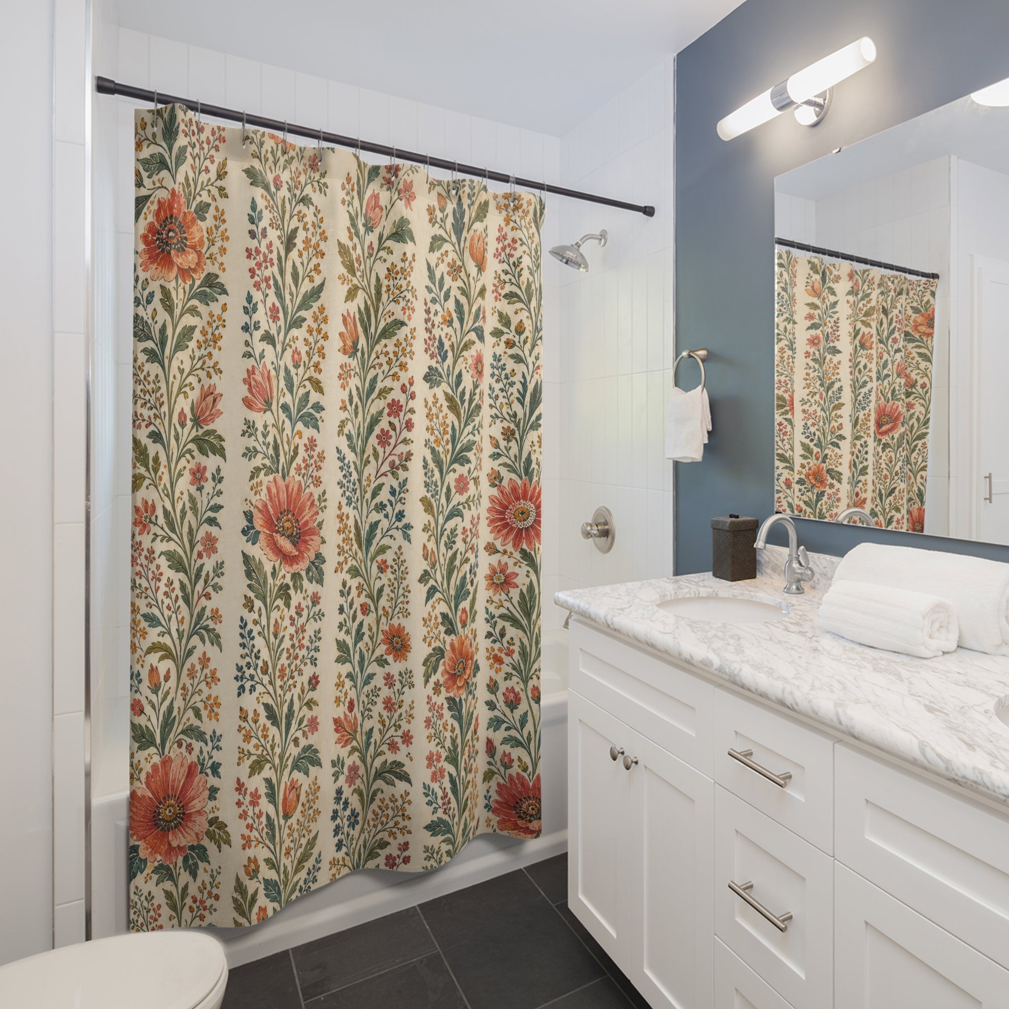 Vertical Wildflower Striped Shower Curtain
