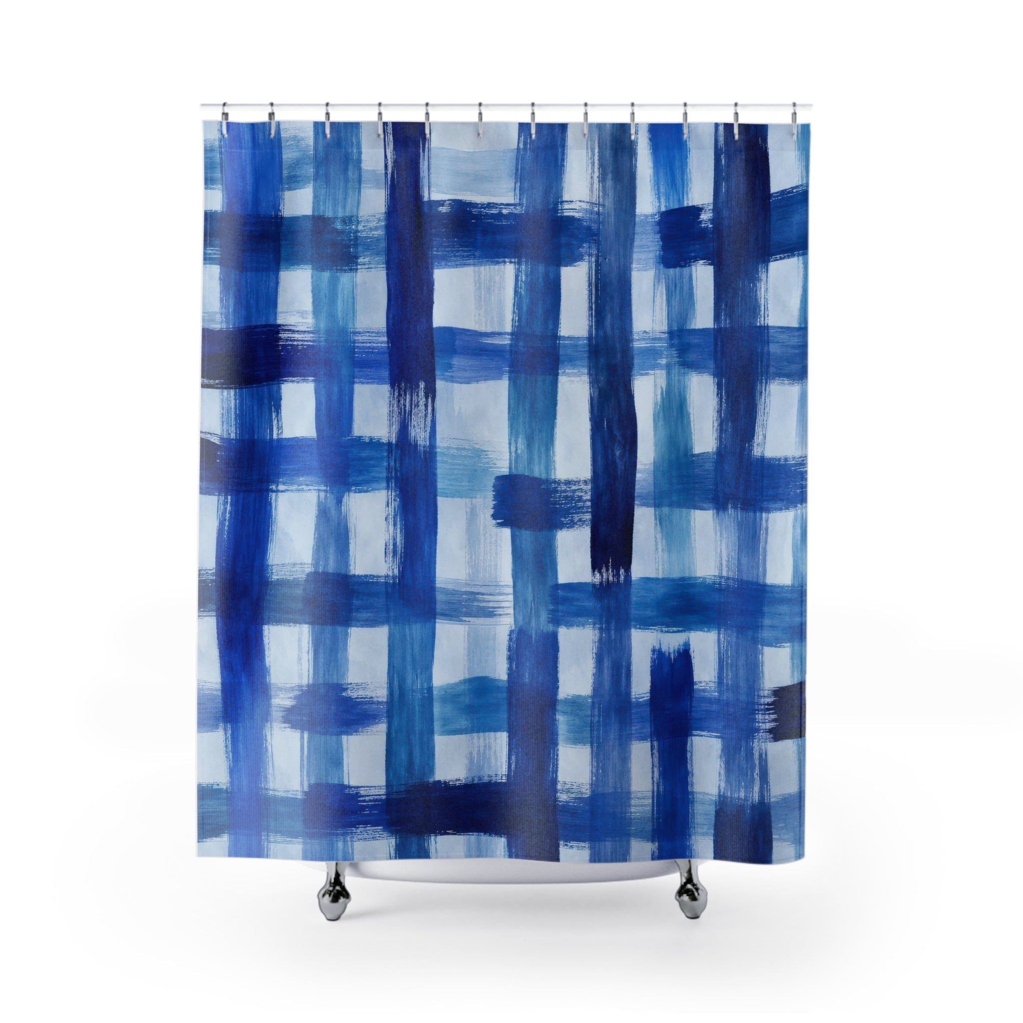 Blue Plaid Shower Curtain, Blue White Classic Bathroom Decor, Plaid Pattern Bath Curtain, Guest Bath Decor, Small Bathroom Decor, Home Decor
