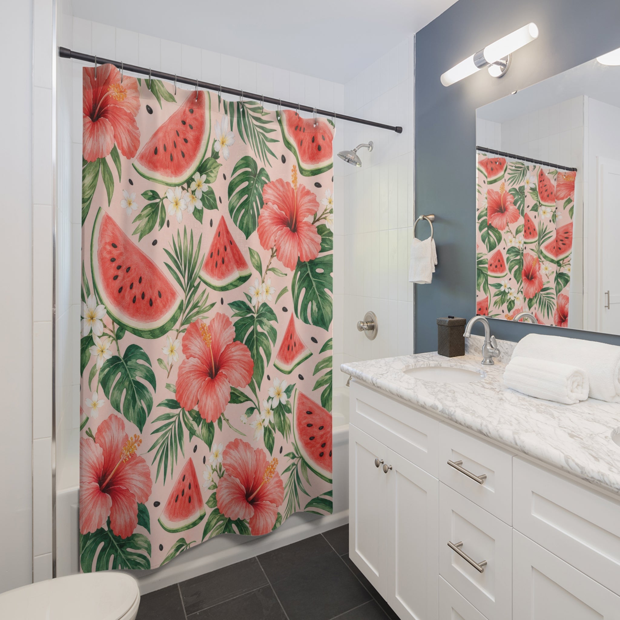 Watermelon Hibiscus Shower Curtain