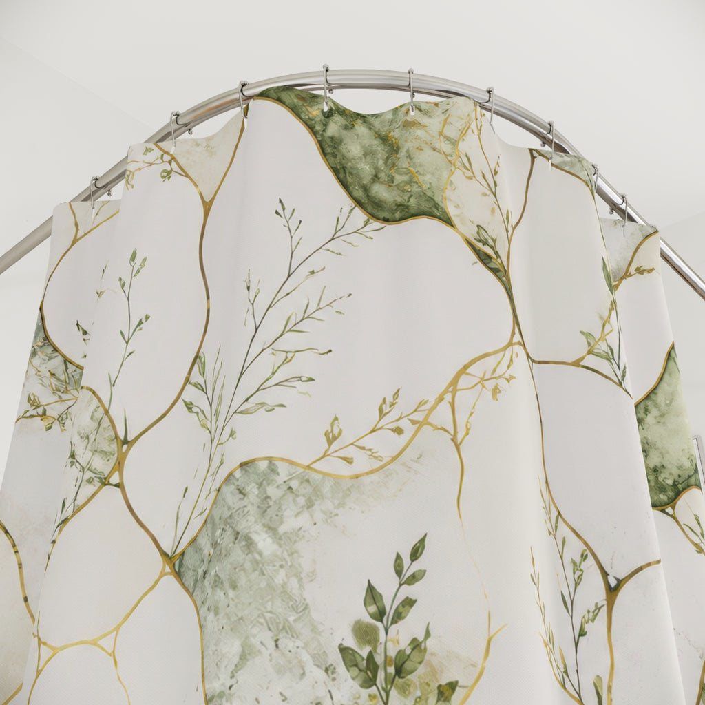 Elegant Botanical Marble Shower Curtain