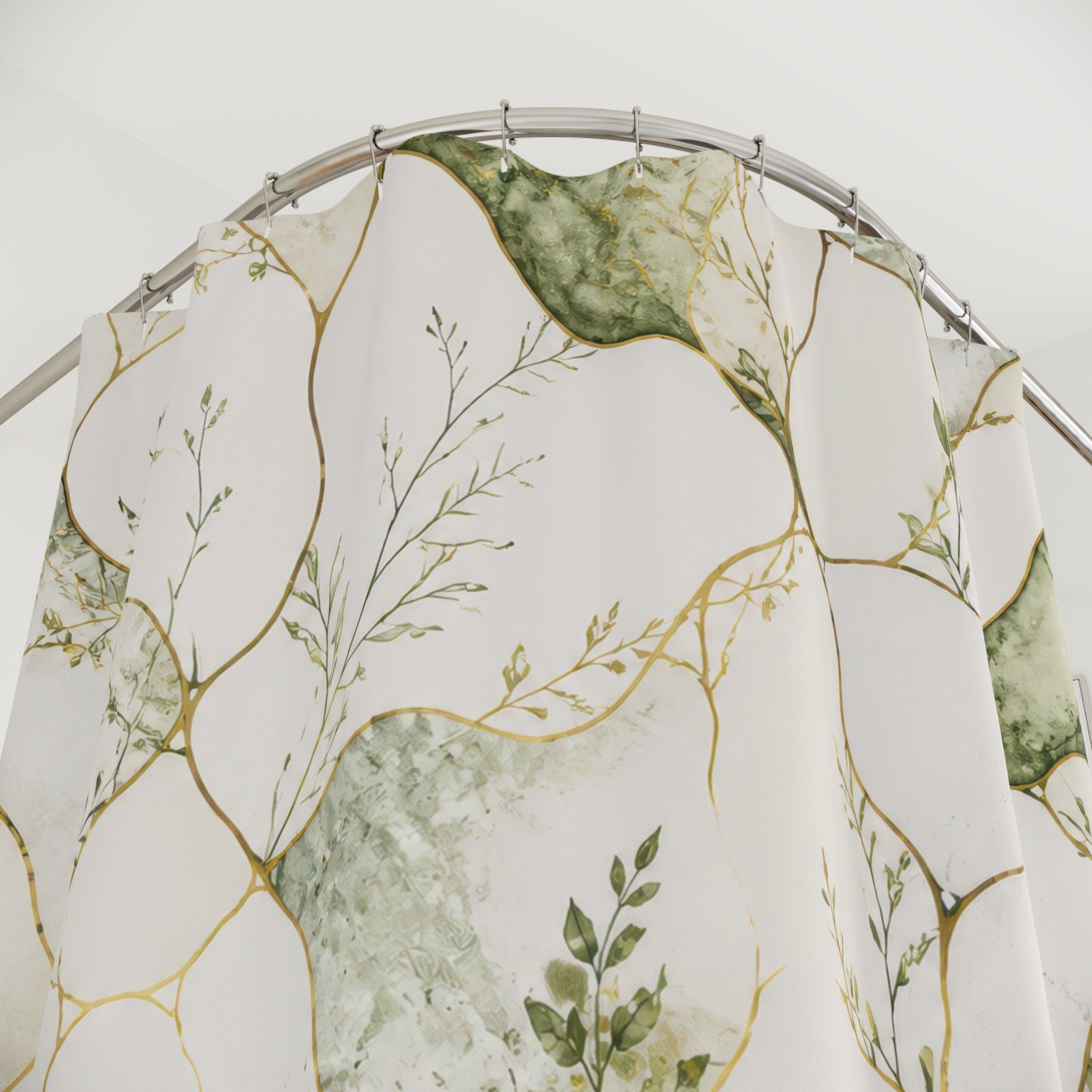 Elegant Botanical Marble Shower Curtain