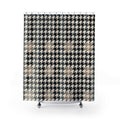 Black Houndstooth Shower Curtain, Classic Check Bath Decor, Warm Off White Geometric Pattern, Modern Neutral Guest Bathroom Style Decor
