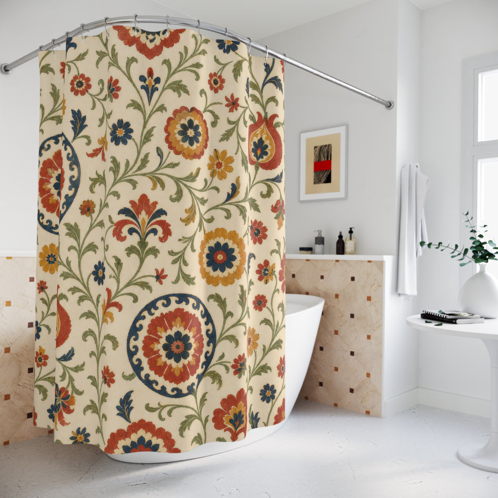 Suzani Folk Boho Floral Shower Curtain