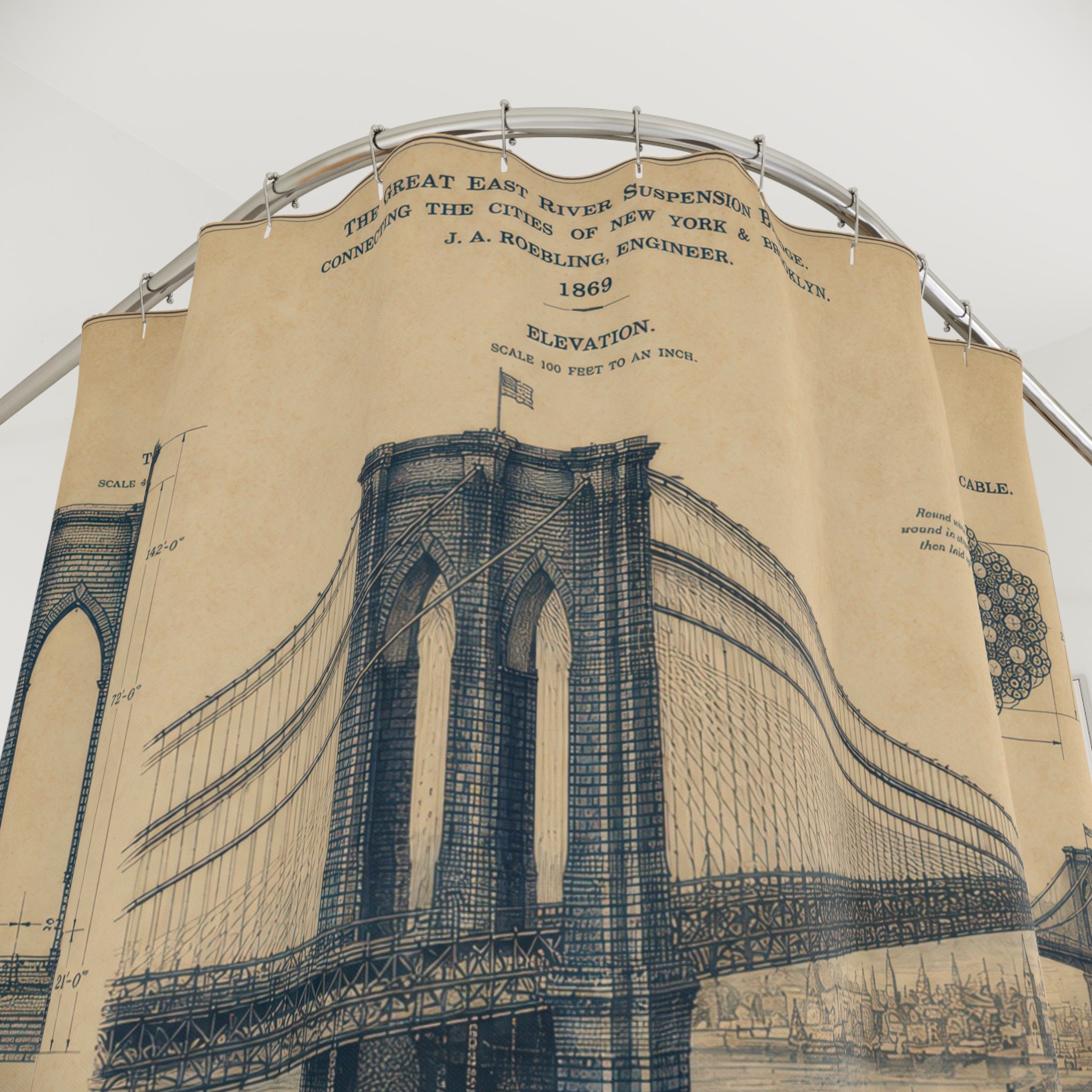 Vintage Bridge Shower Curtain: Architectural Blueprint