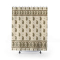Sage paisley borders and rust outlines on cream shower curtain with full front view