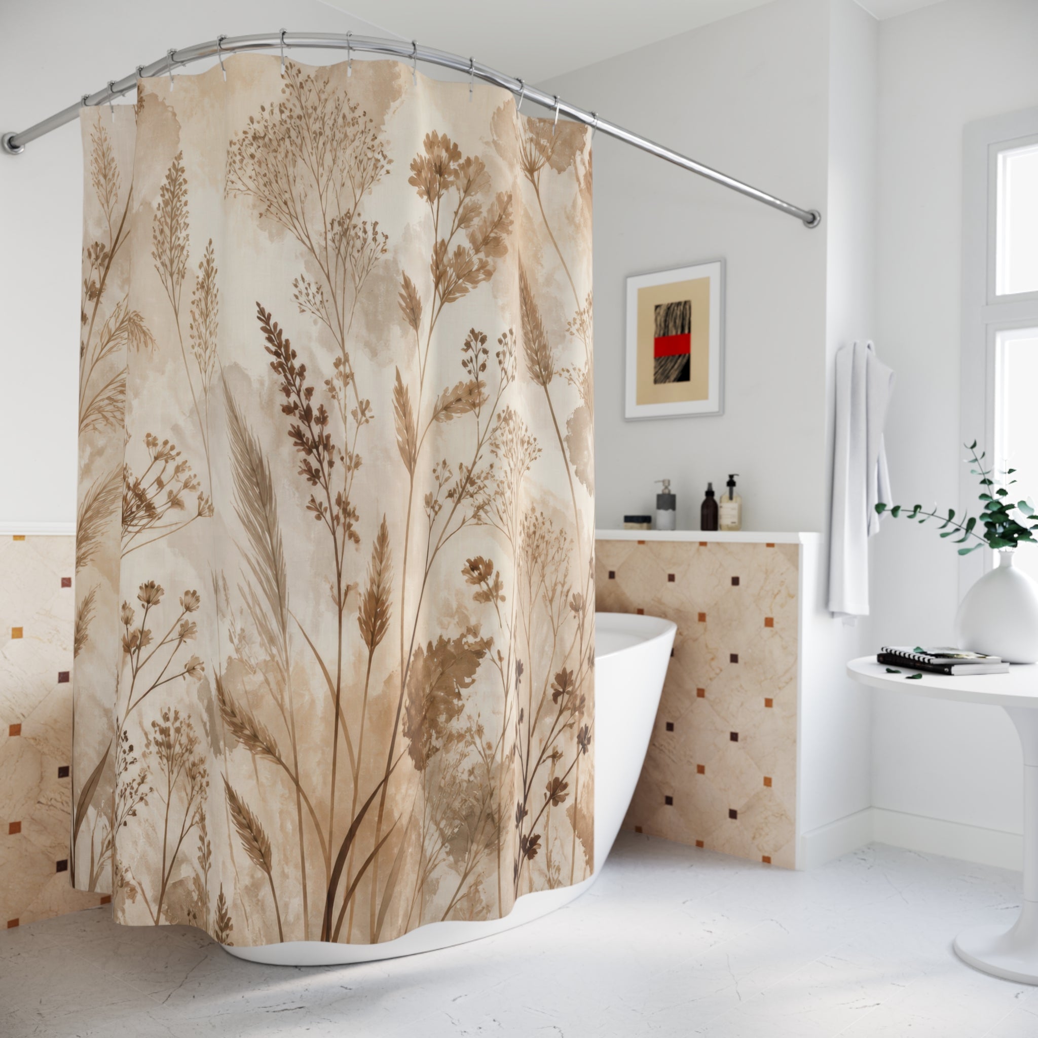 Beige Wheat Botanical Shower Curtain