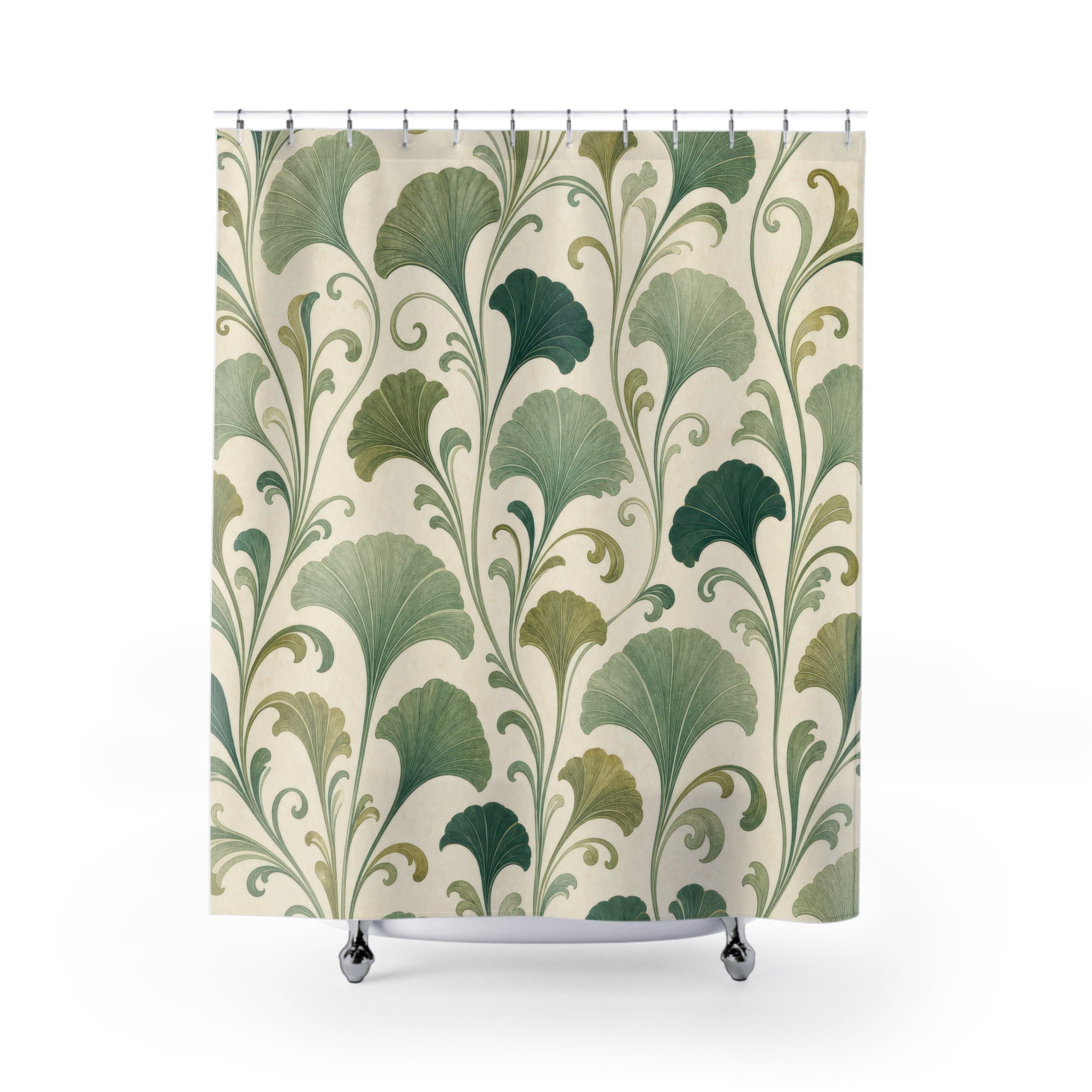 Art Nouveau Green Botanical Shower Curtain