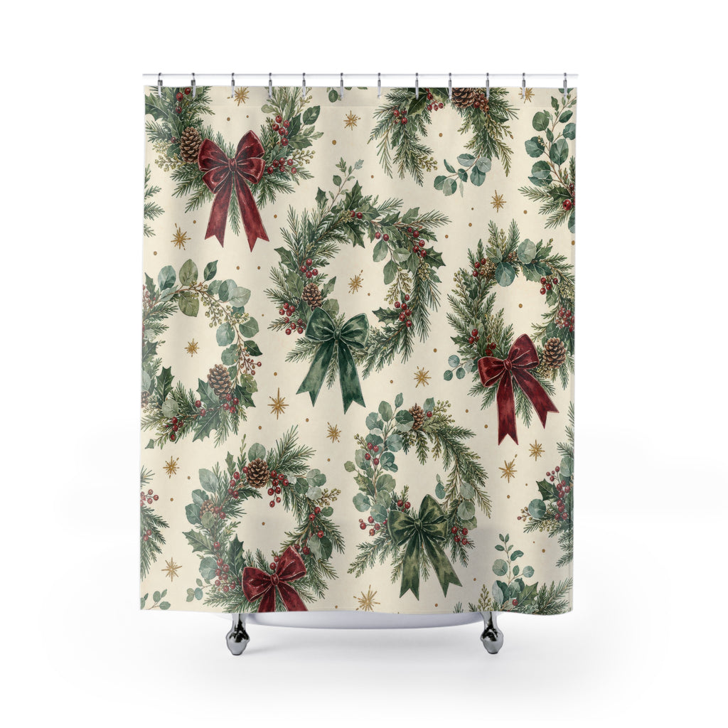 Wreath Red Bow Shower Curtain