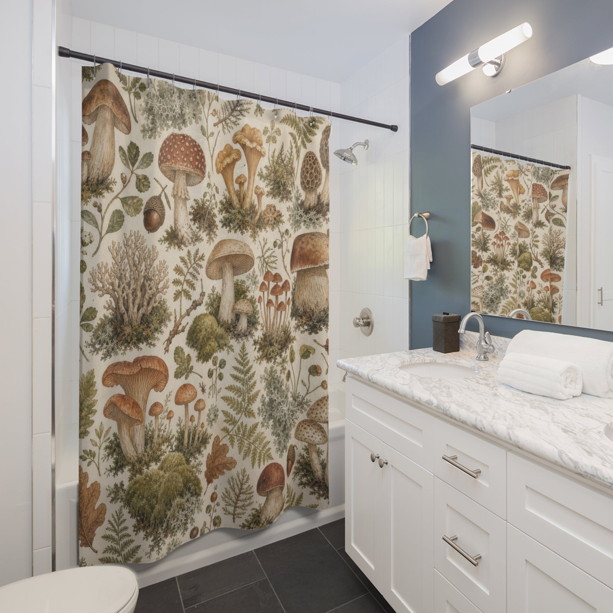 Woodland Mushroom Botanical Floral Modern Forest Shower Curtain