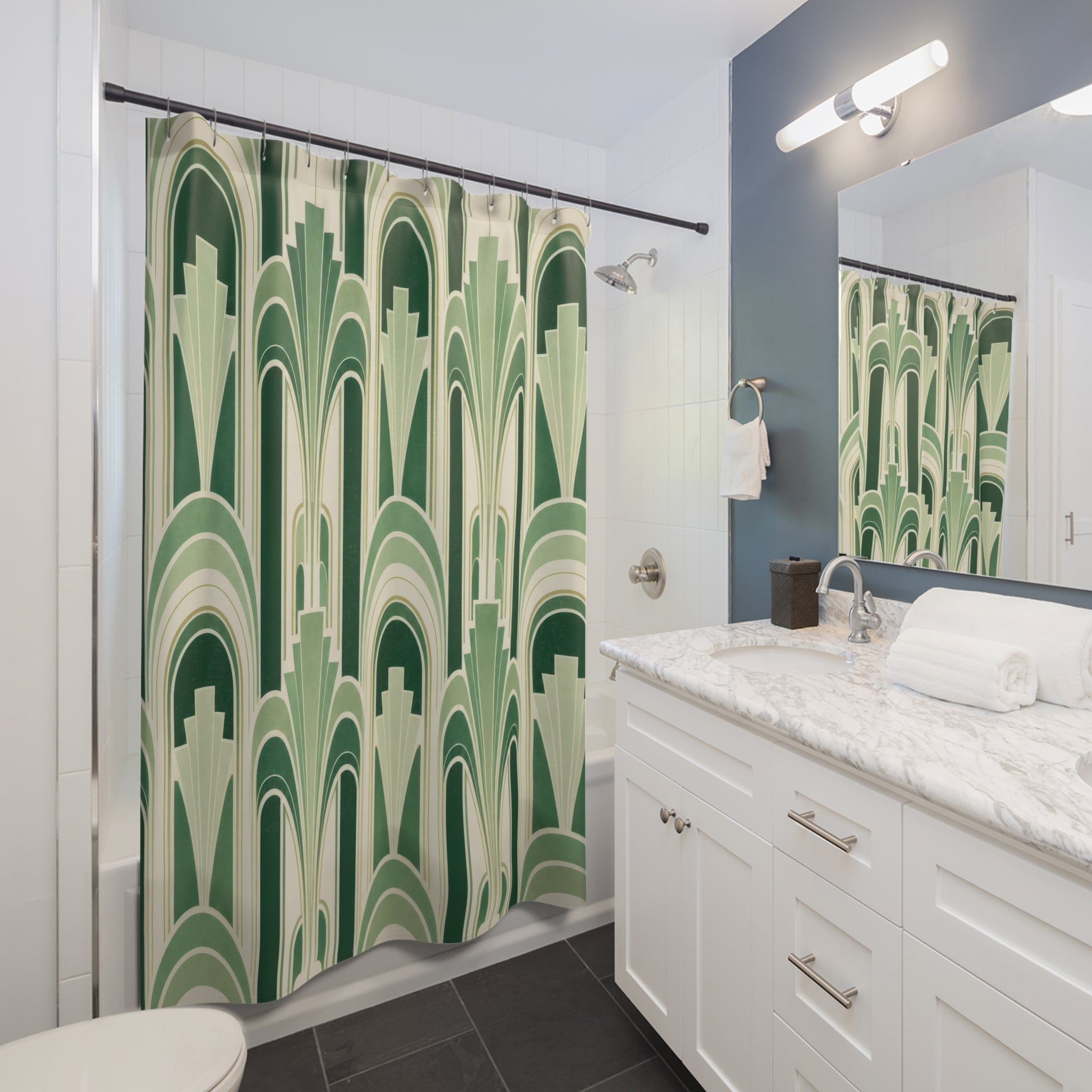 Green Art Deco Shower Curtain