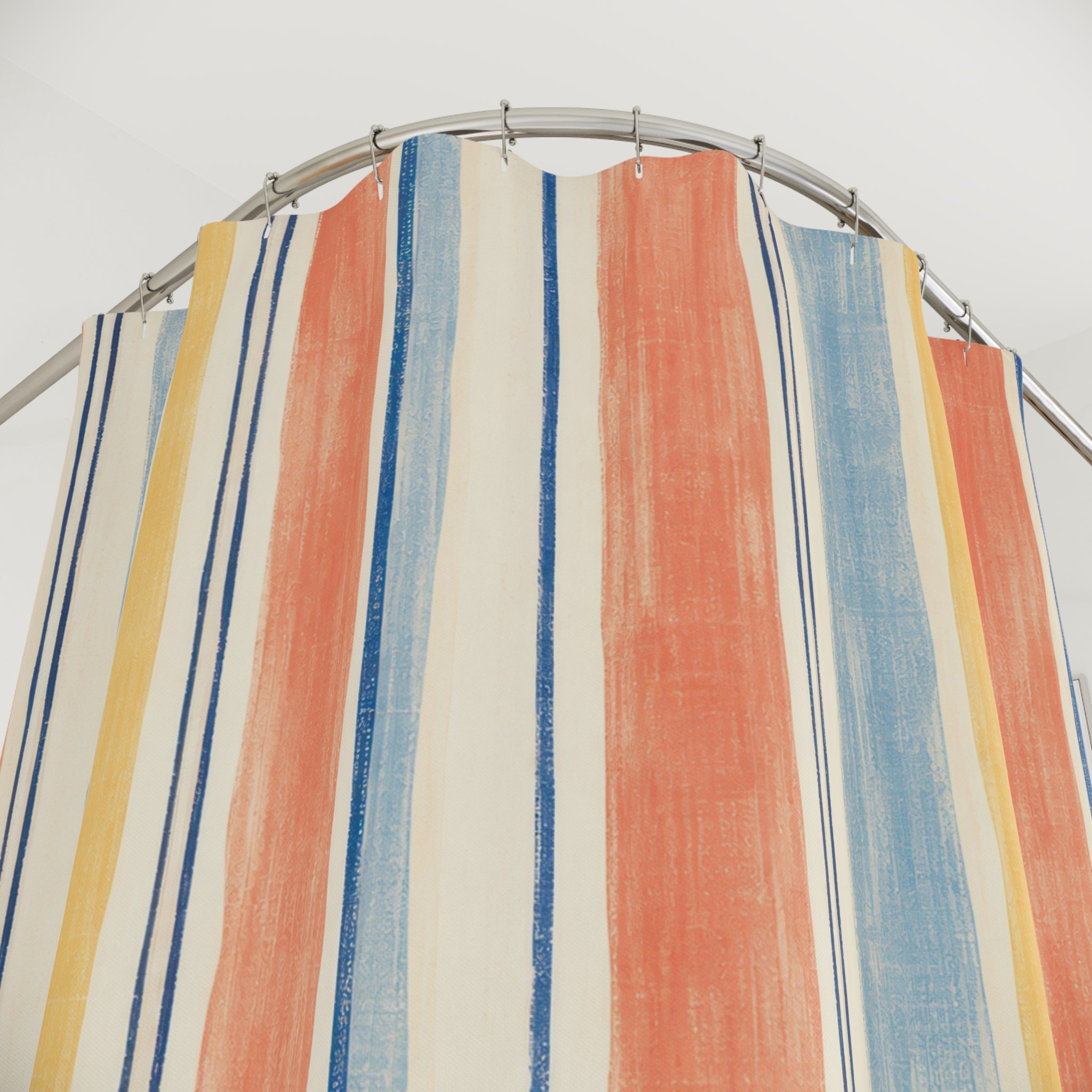 Coral Blue Orange Stripe Shower Curtain
