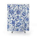 Unique Blue White Shower Curtain, Porcelain Floral Damask Pattern, Classic Tile Inspired Decor, Crisp Guest Bath, Traditional Style