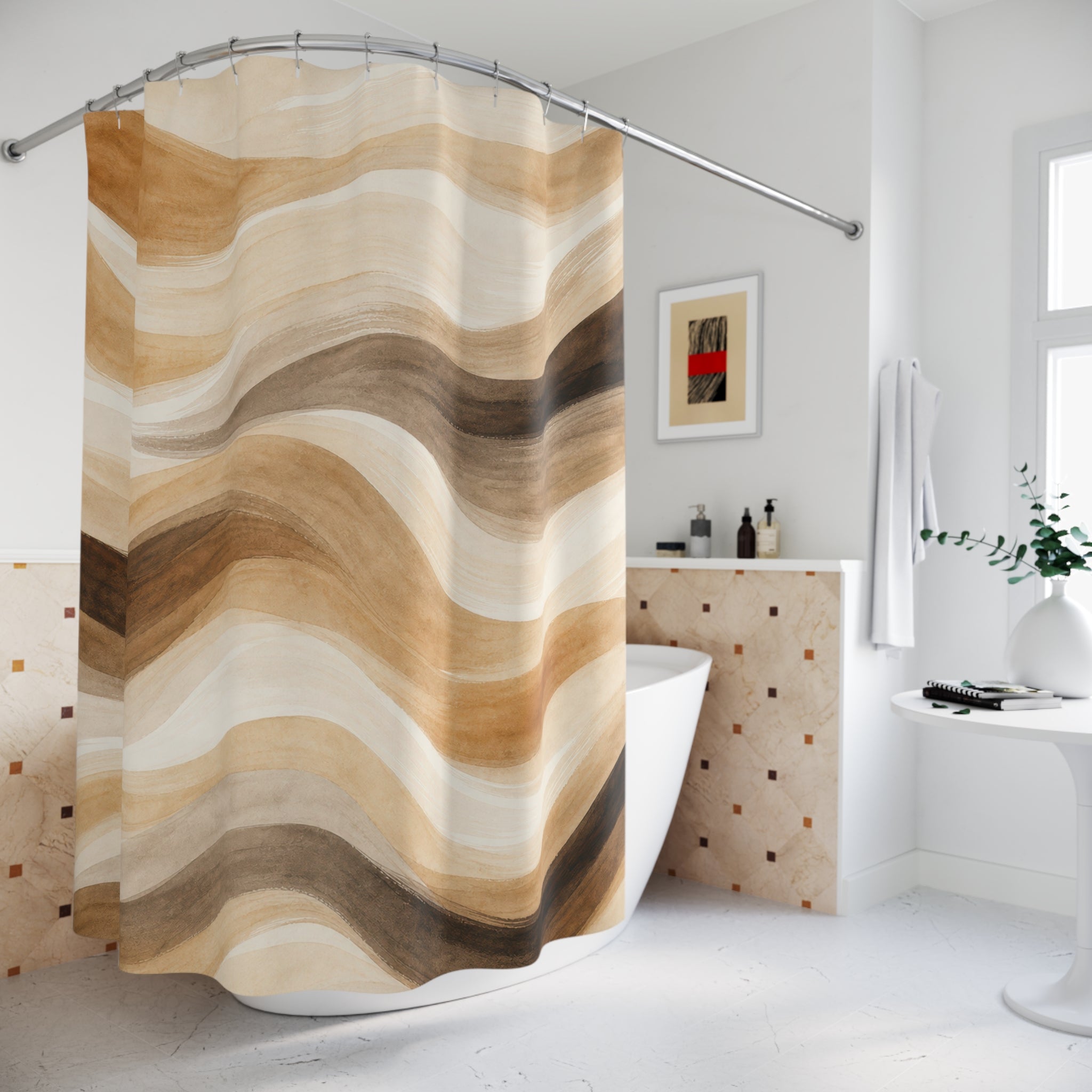 Brown Beige Wavy Stripe Shower Curtain