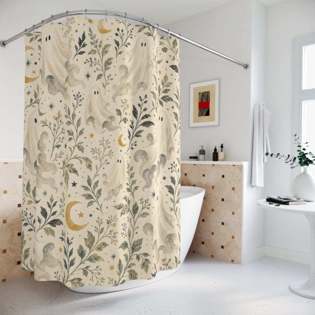 Ghost Botanical Halloween Shower Curtain