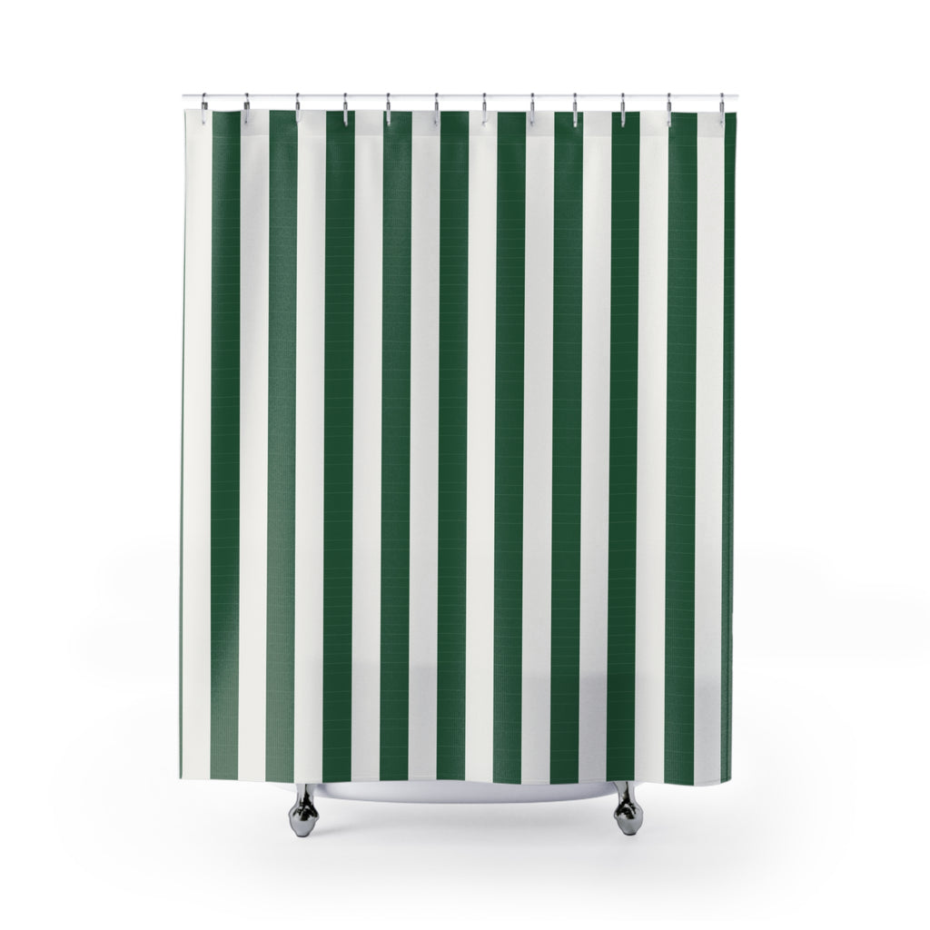 Green and White Awning Stripe Shower Curtain