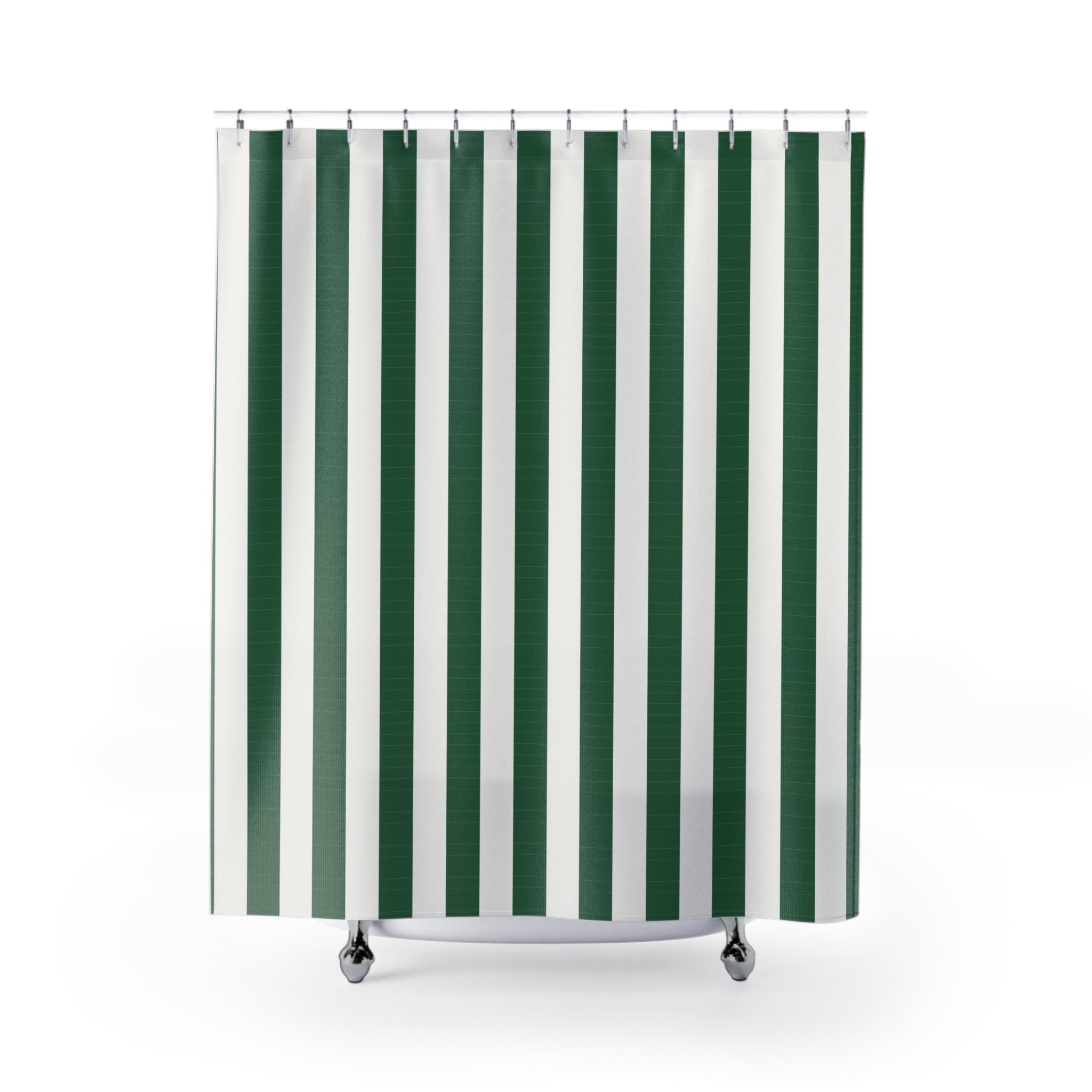 Green and White Awning Stripe Shower Curtain