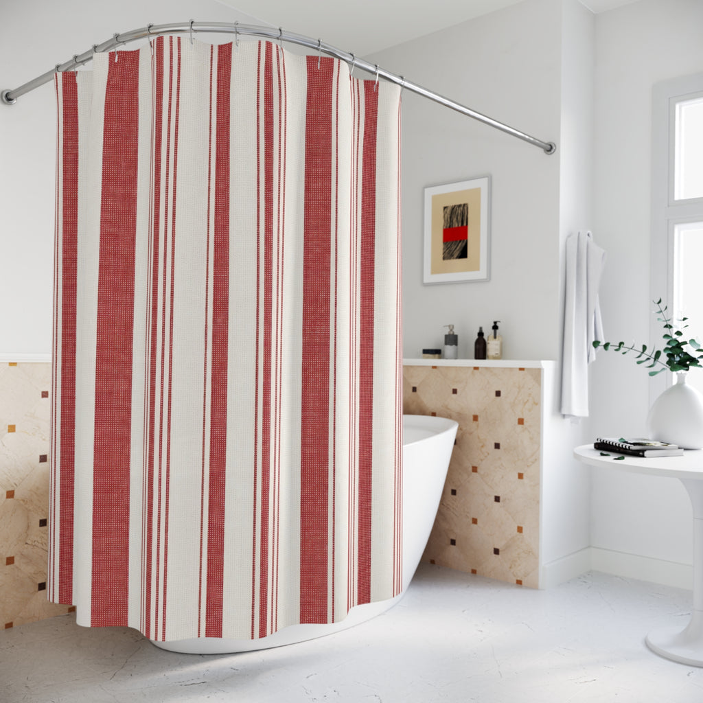 Red and White Varied Stripe Shower Curtain: Vertical Stripe