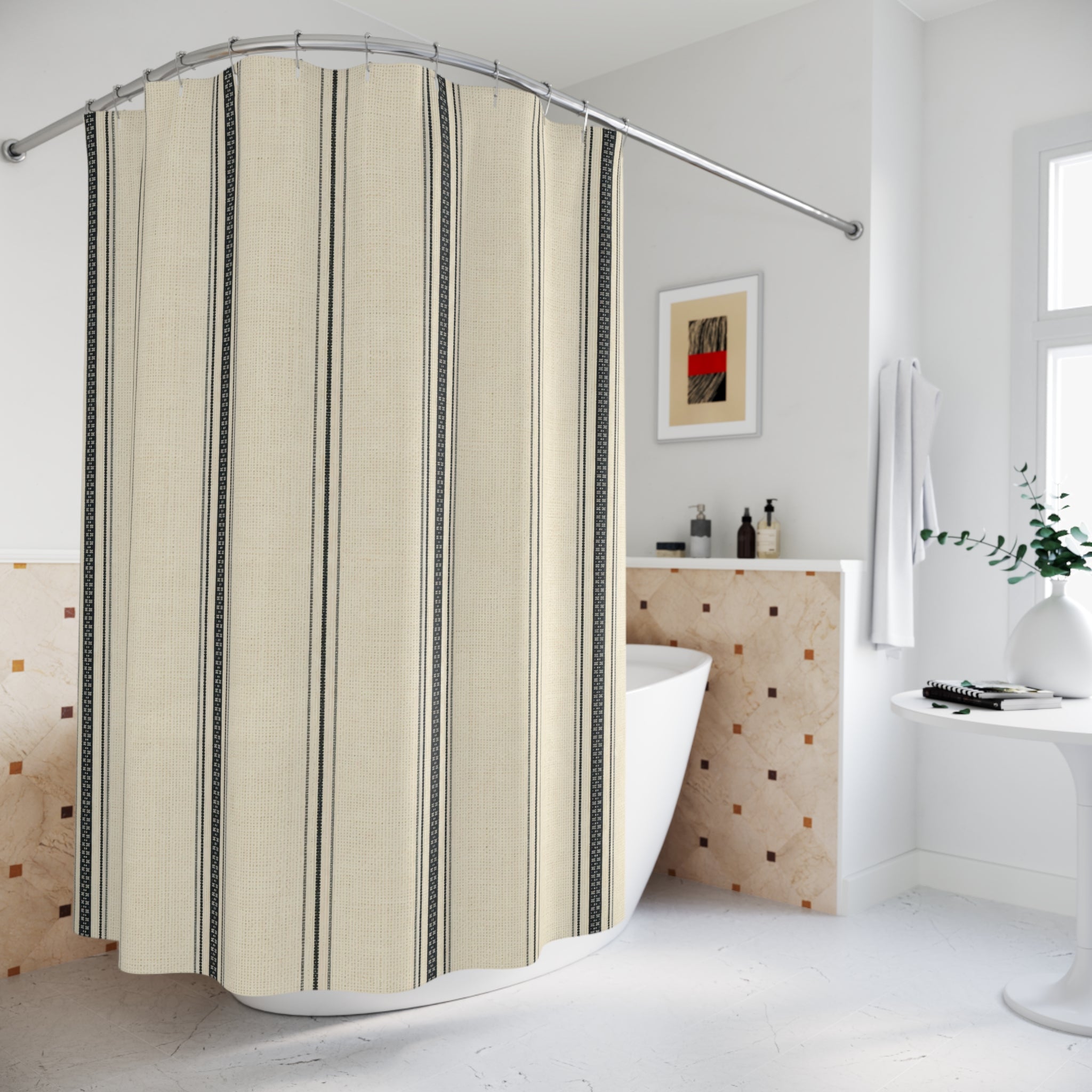 Black Ribbon Stripe Shower Curtain