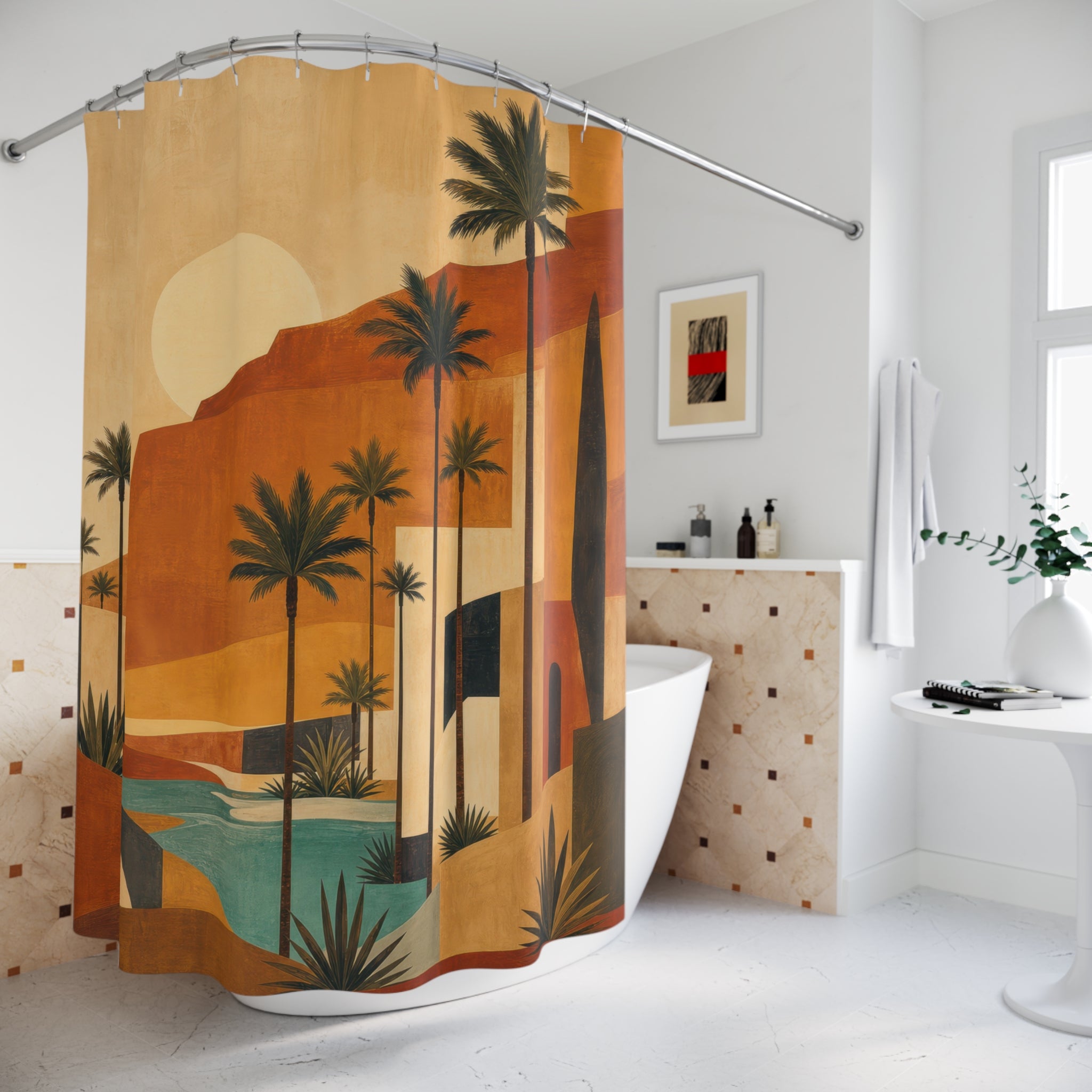 Desert Palm Mid Century Shower Curtain