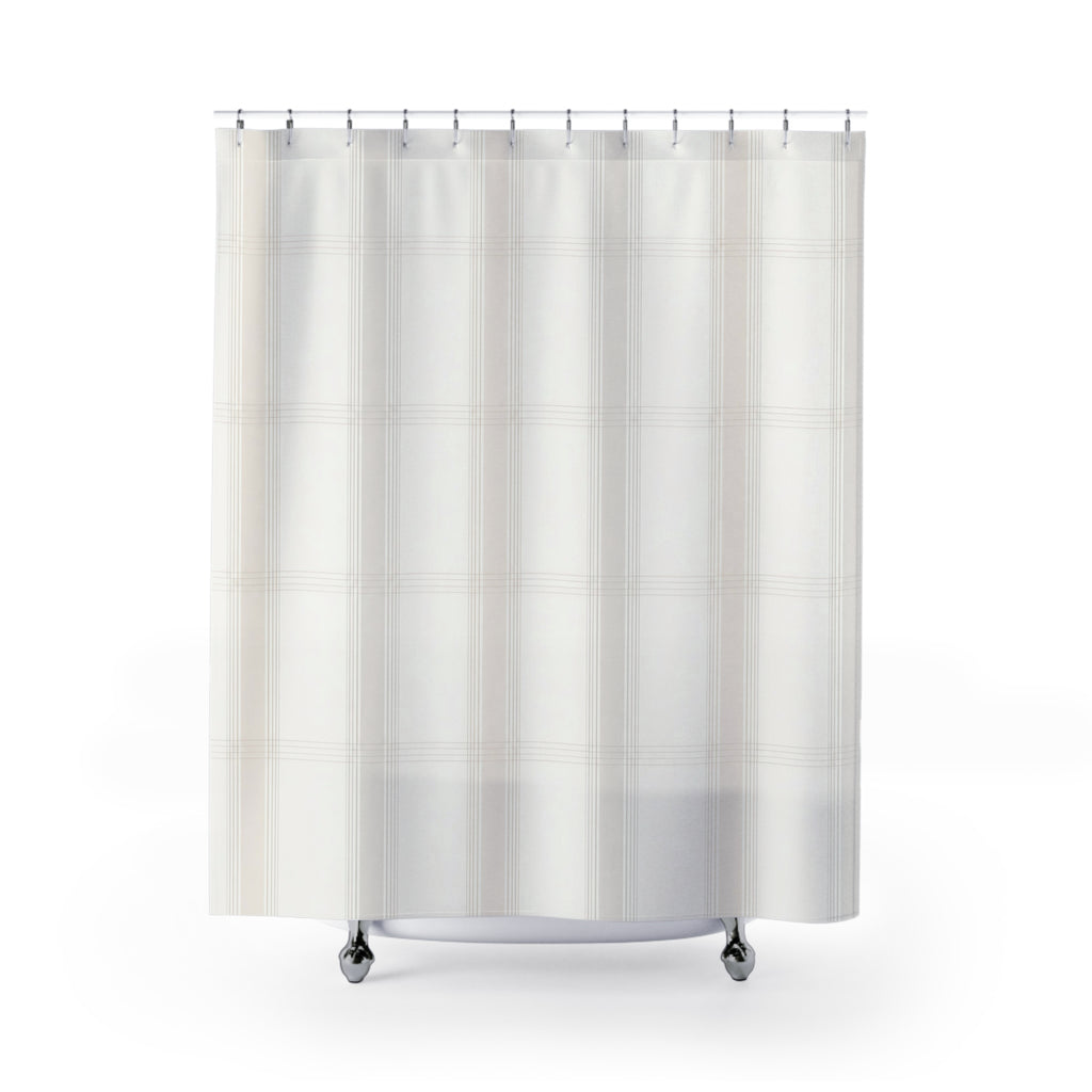 White Cream Beige Soft Check Shower Curtain