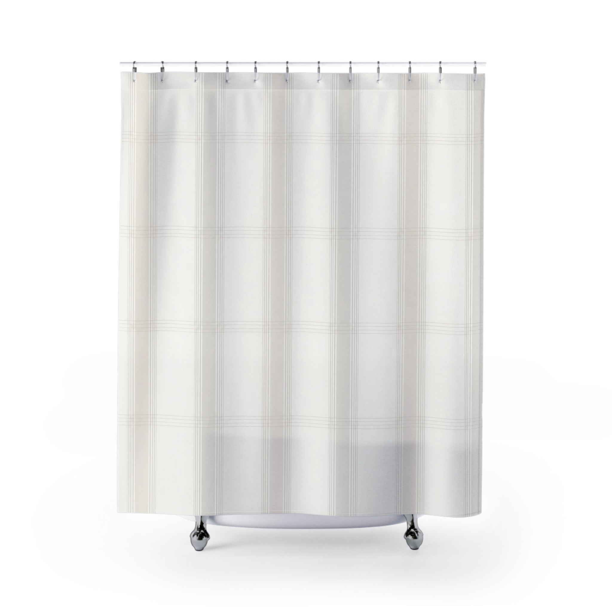 White Cream Beige Soft Check Shower Curtain