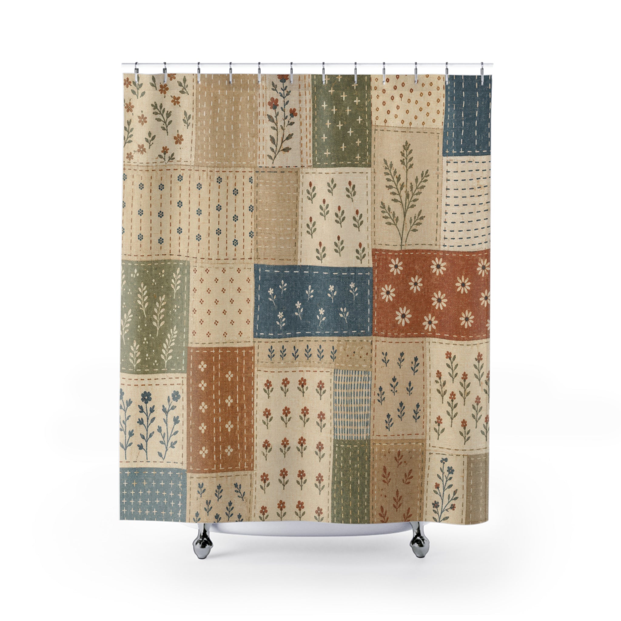 Patchwork Botanical Quilt Shower Curtain