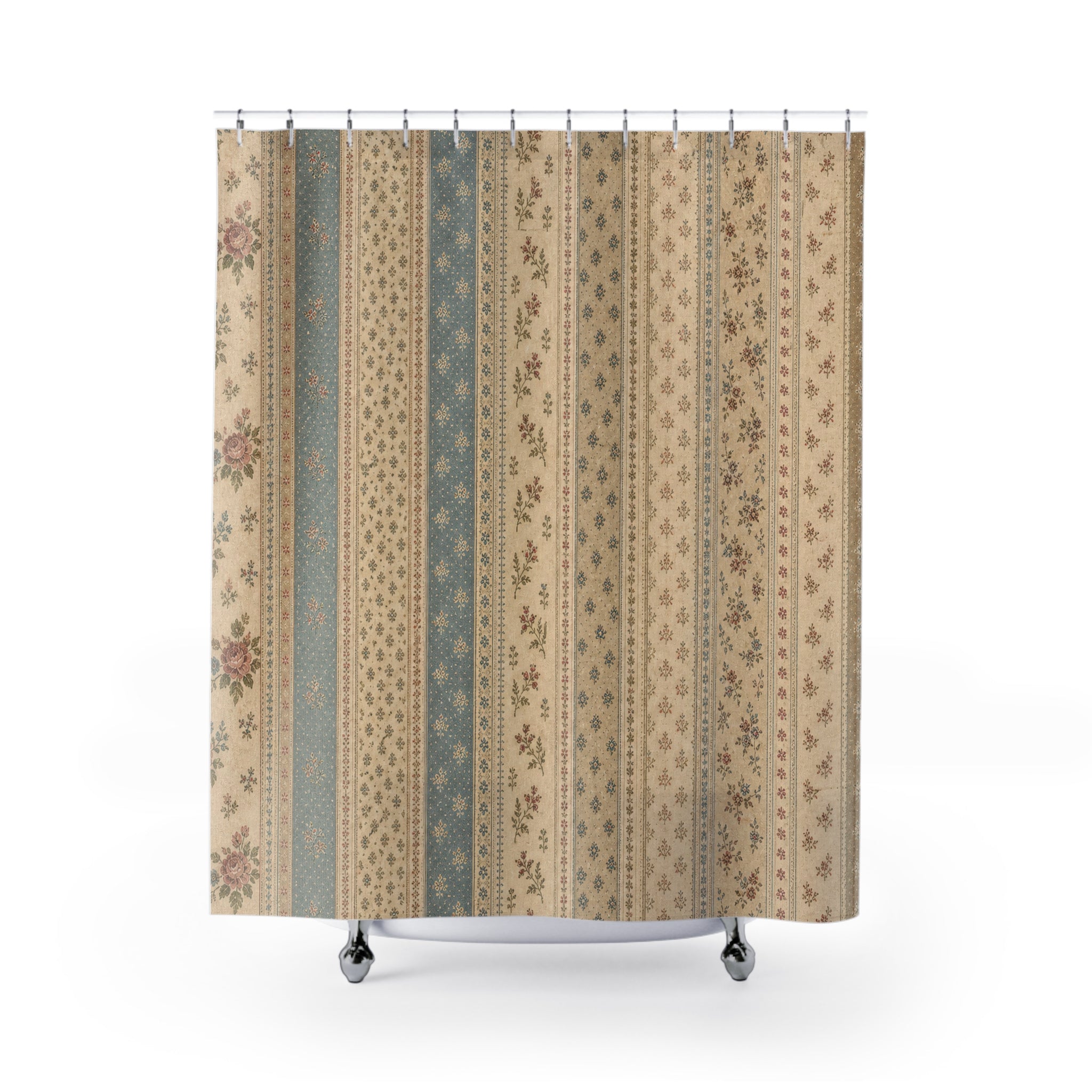 Vintage Farmhouse Beige Striped Shower Curtain