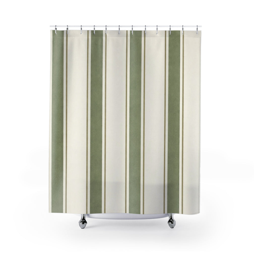 Sage Green French Stripe Shower Curtain