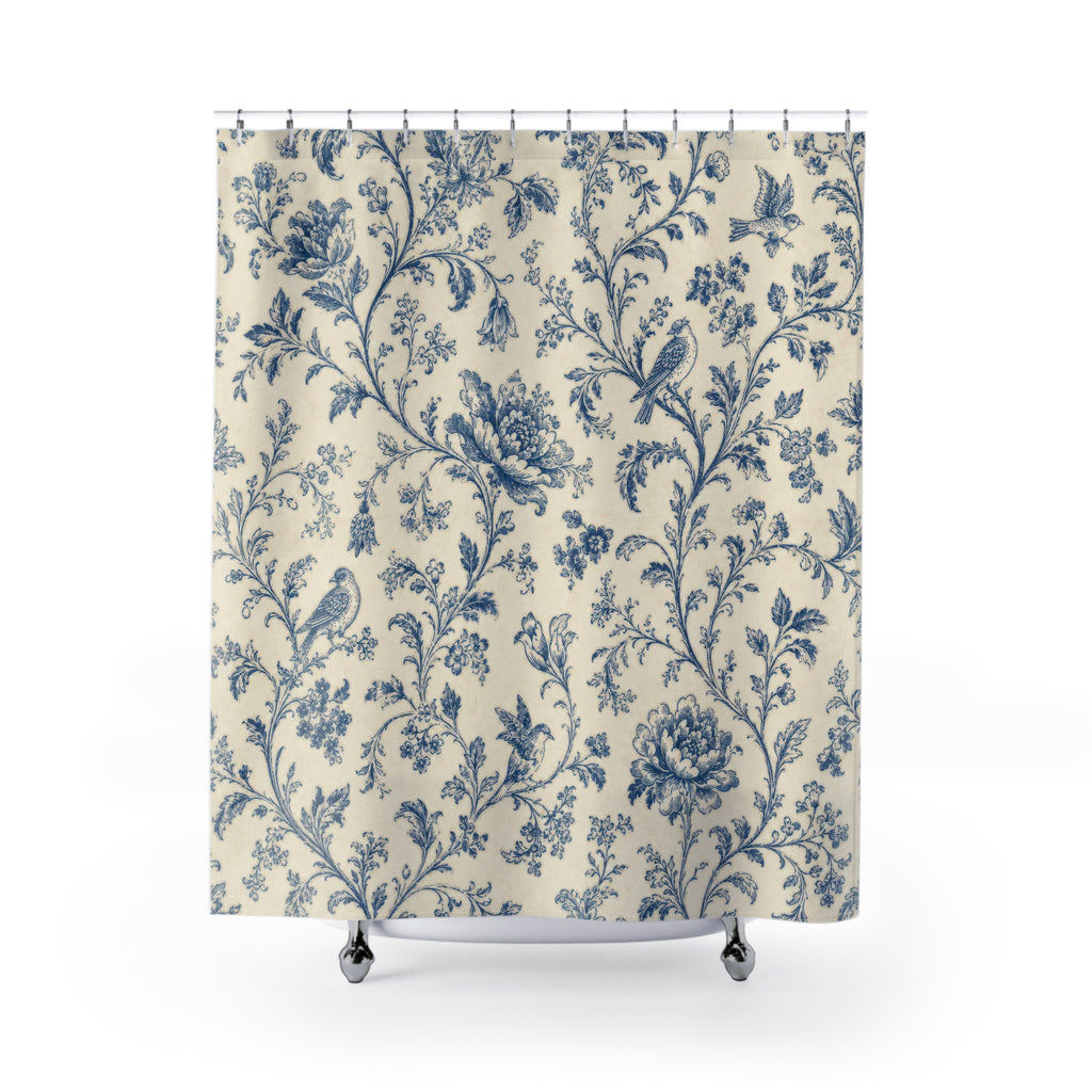 French Country Blue Floral Shower Curtain
