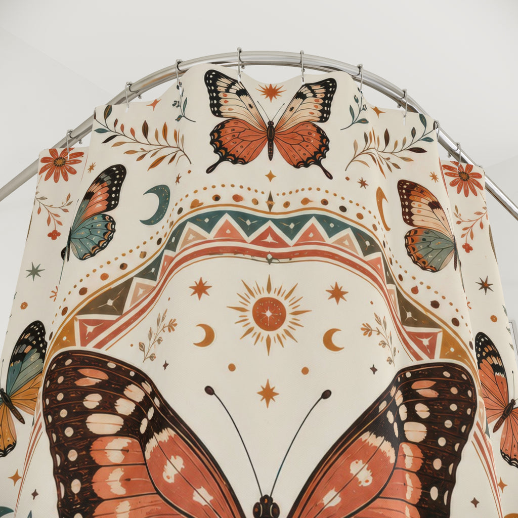 Boho Celestial Butterfly Shower Curtain
