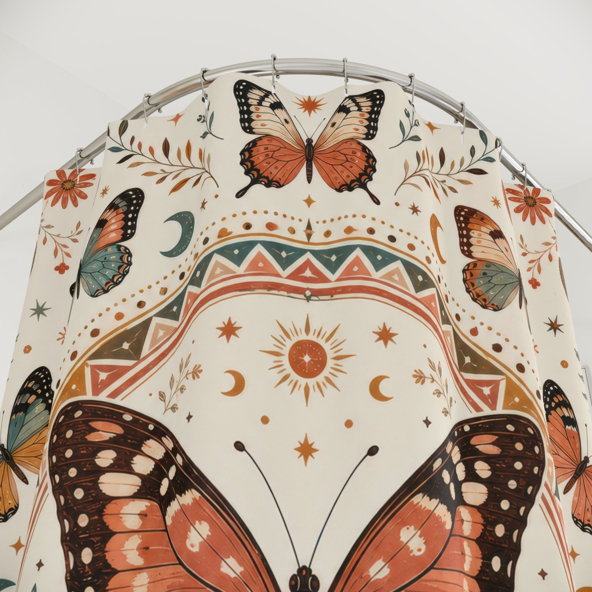 Boho Celestial Butterfly Shower Curtain